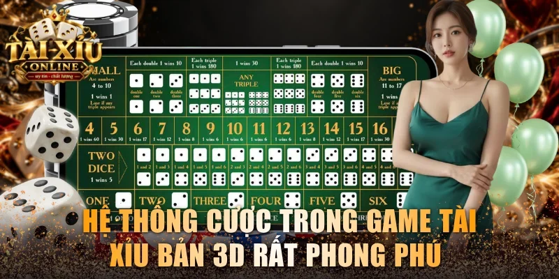 Hệ thống cược trong game Tài xỉu bản 3D rất phong phú 